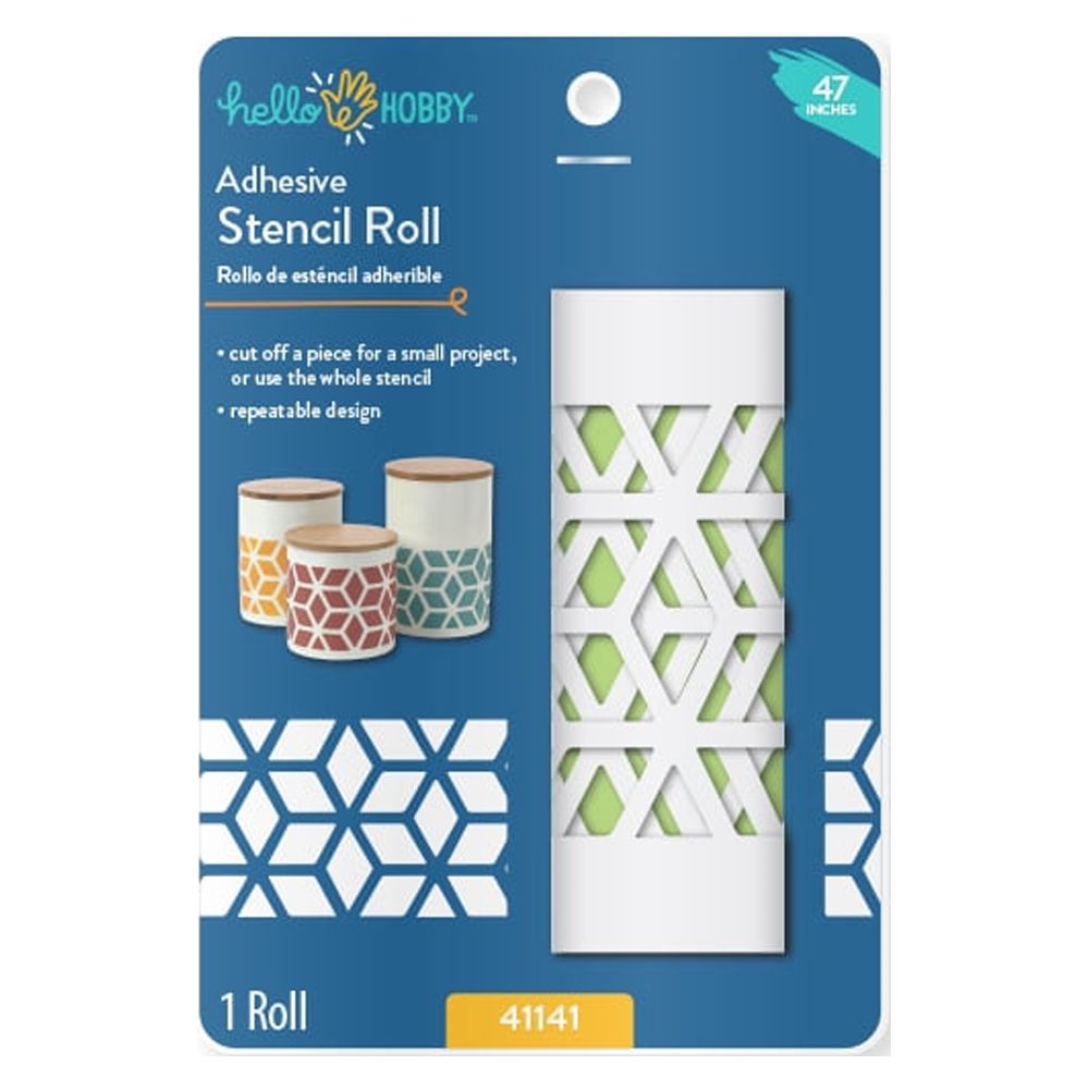 Hello Hobby Reusable Adhesive Stencil Roll, Repeating Modern Geometric  Pattern, 47”